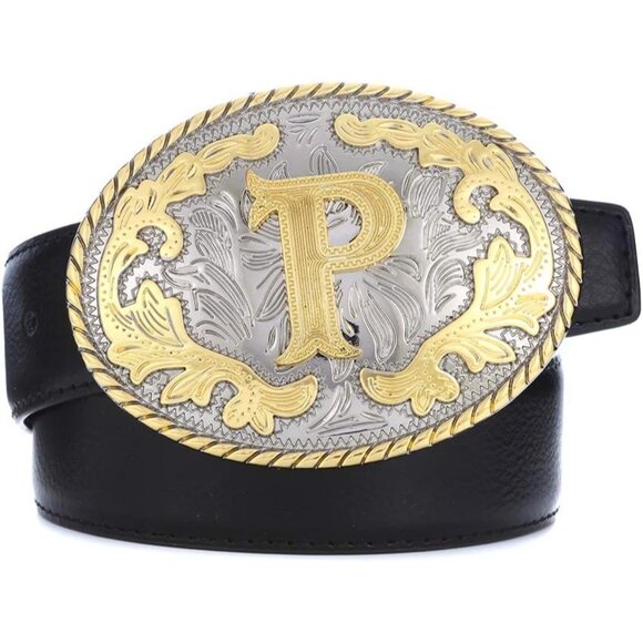 Men's Western Belt Buckle Initial Letter P Cowboy Rodeo Gold Large Belt Buckle - Picture 5 of 5